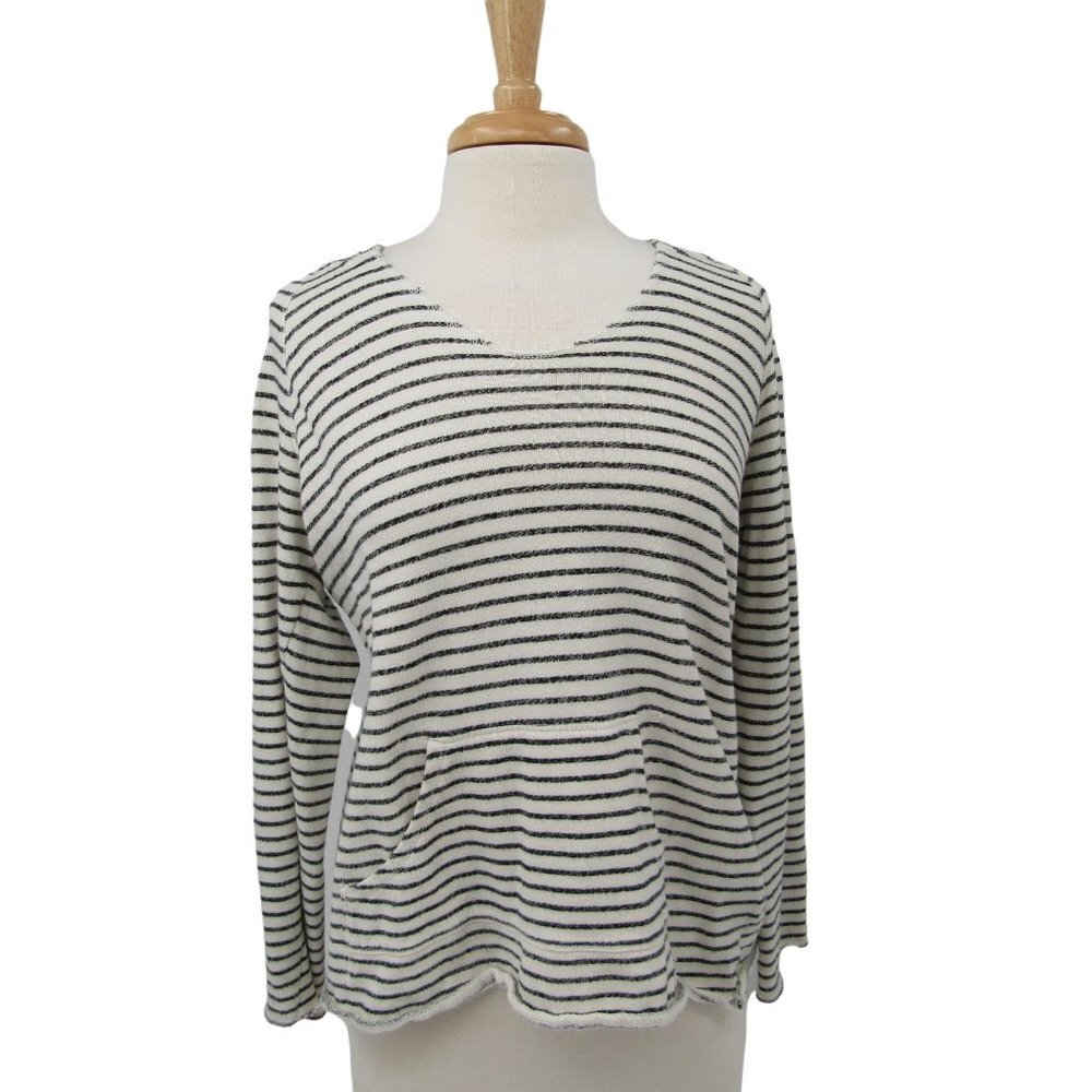 Calvin Klein Striped Hoodie Sweatshirt Womens Sz L Black/White‎ Lightweight